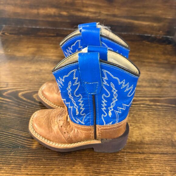 Old West Blue And Tan Cowboy‎ Boots Size 4 - Picture 1 of 11